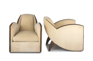 A pair of French Art Deco oak and upholstered club chairs, 1930s