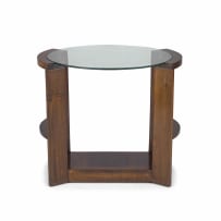 An Art Deco walnut and glass-mounted table