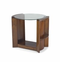 An Art Deco walnut and glass-mounted table