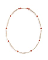 Seed-pearl and coral necklace