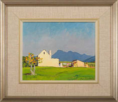 Piet van Heerden; Farmhouse in a Mountainous Landscape