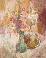 Frank Spears; Pink and White Poppies and Fruit Bowl