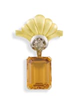 Citrine, diamond and gold brooch, possibly French