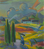 Maggie Laubser; Landscape with Woman Carrying a Bundle