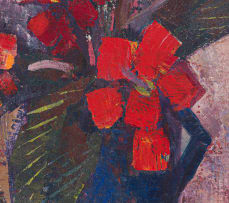 George Enslin; Red Cannas in a Blue Jug