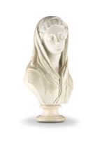 A white marble bust of a veiled maiden, W. M. Kemp, Sculpt, 1876