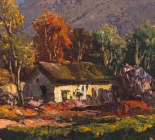 Tinus de Jongh; A Thatched Dwelling in a Mountainous Landscape