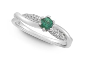 Emerald and diamond 18ct white gold ring