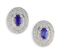 Pair of tanzanite and diamond 9ct white gold earrings