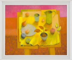 Susan Helm Davies; Still Life with Yellow Cloth