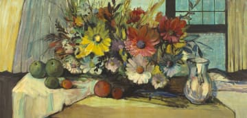 Jan Dingemans; Still Life with Flowers, Jug and Fruit