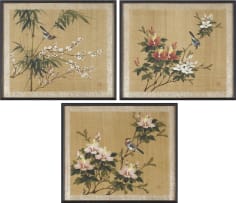 Three Chinese ink and colour on silk paintings, 20th century