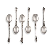 A set of five Dutch silver apostle spoons, possibly Paulus Arnoldus van der Beek, 19th century bearing earlier marks