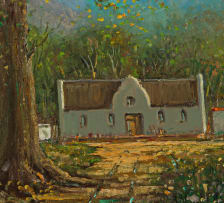 Gabriel de Jongh; Landscape with Cape Dutch Homestead