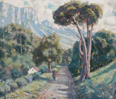 Sydney Carter; Figure on Tree-Lined Path, Cape