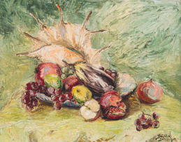 Stella Shawzin; Still Life with Fruit and Conch Shell