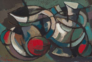 Hennie Niemann Snr; Abstract Still Life with Jug and Fruit