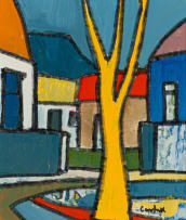 Arthur Edward Cantrell; Street Scene with Yellow Tree