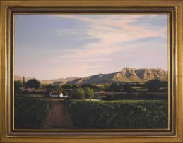 Hannes du Plessis; Farmstead in a Mountainous Landscape and Vineyards