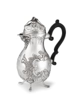 An 18th century silver coffee pot, possibly German, with import marks for London, 1890, retailed by Solomon Andrade Lazarus
