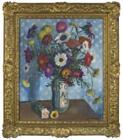 Alfred Neville Lewis; Flowers in a Blue and White Vase