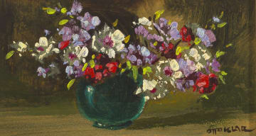 Otto Klar; Flowers in a Green Vase