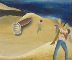 Simon Rhys Jones; Sand Dunes with Figures and Boats