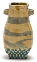 Hylton Nel; Two-Handled Vase with Blue Checked Pattern
