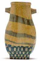 Hylton Nel; Two-Handled Vase with Blue Checked Pattern