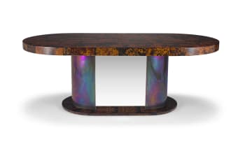An Art Deco style lacquered 'faux' tortoiseshell and mirrored table