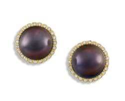 Pair of mabé and diamond earrings