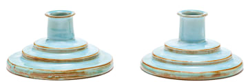 A pair of Linn Ware pale blue-glazed candlesticks