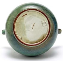 A Globe blue and green-glazed two-handled cauldron