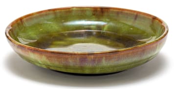 A Linn Ware green and russet-glazed dish