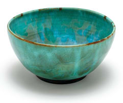 A Linn Ware speckled sea green-glazed bowl