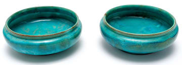 A pair of Linn Ware green-glazed bowls