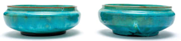 A pair of Linn Ware green-glazed bowls