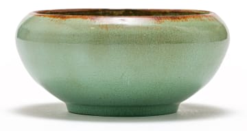 A Linn Ware green and russet-glazed bowl
