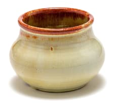 A Linn Ware cream and russet-glazed vase