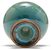 A Linn Ware green and blue-glazed pedestal bowl