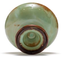 A Linn Ware celadon green and russet-glazed pedestal bowl