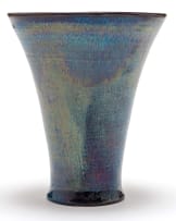 A Globe iridescent blue, brown and cream-glazed vase