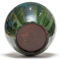 A Linn Ware iridescent blue, green and brown-glazed vase