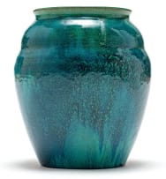 A Linn Ware blue and mottled green-glazed vase