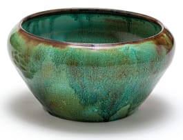 A Ceramic Studio iridescent green, blue and brown glazed bowl