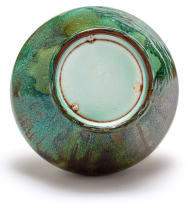 A Ceramic Studio iridescent green, blue and brown glazed bowl