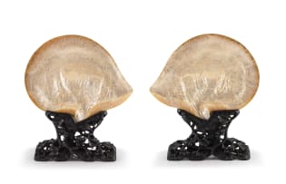 Two Chinese mother-of-pearl carved shells, Qing Dynasty, 19th century