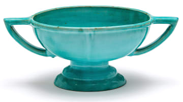 A South African turquoise-glazed two-handled vase, probably Linn Ware