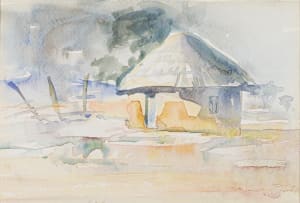 Durant Sihlali; Landscape with Trees; Hut; Figures in a Landscape