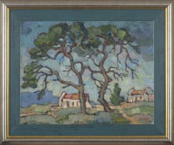 Gregoire Boonzaier; Two Trees and Cottages in the Background